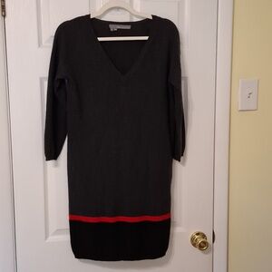 360CASHMERE sz M, 100% Cashmere sweater dress. Red stripe bottom detail